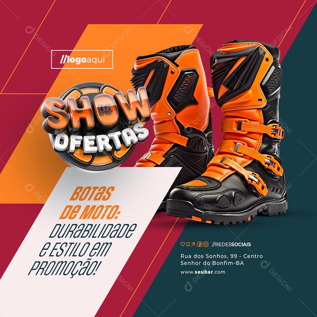 Show de Ofertas Loja de Acessórios de Motocross Botas de Moto Social Media PSD Editável