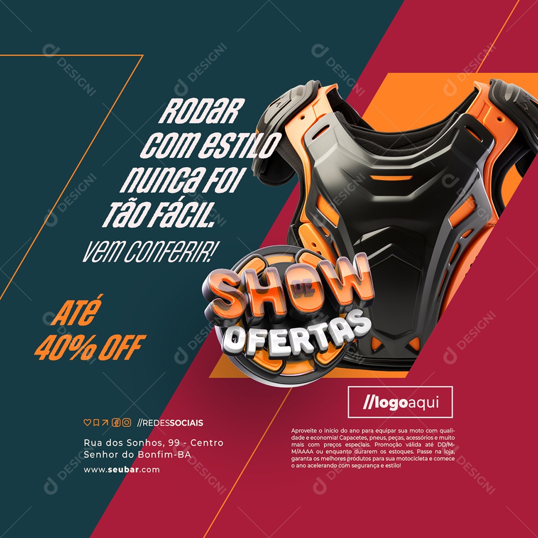 Show de Ofertas Loja de Acessórios de Motocross Colete Até 40% Off Social Media PSD Editável