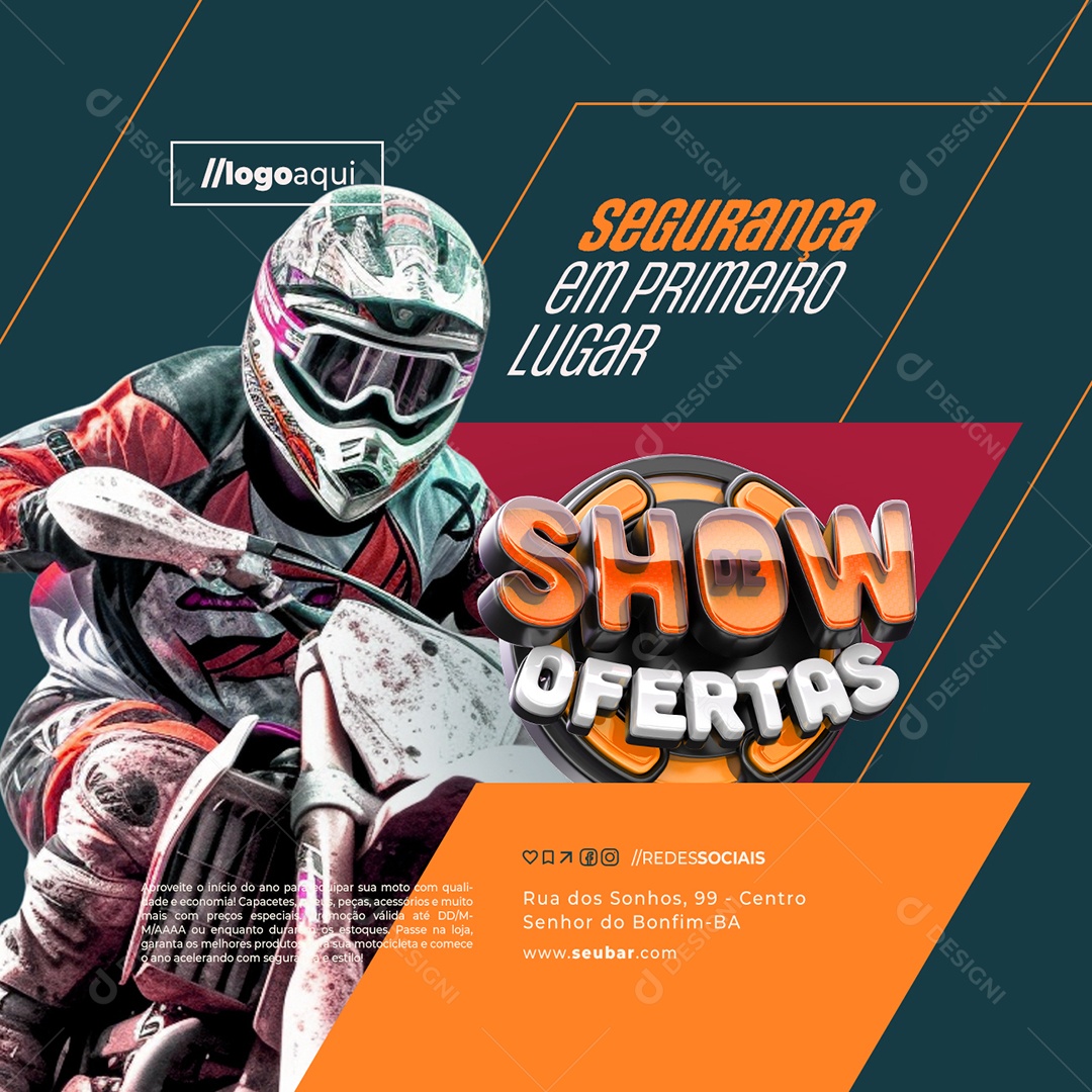 Show de Ofertas Loja de Acessórios de Motocross Segurança em Primeiro Lugar Social Media PSD Editável