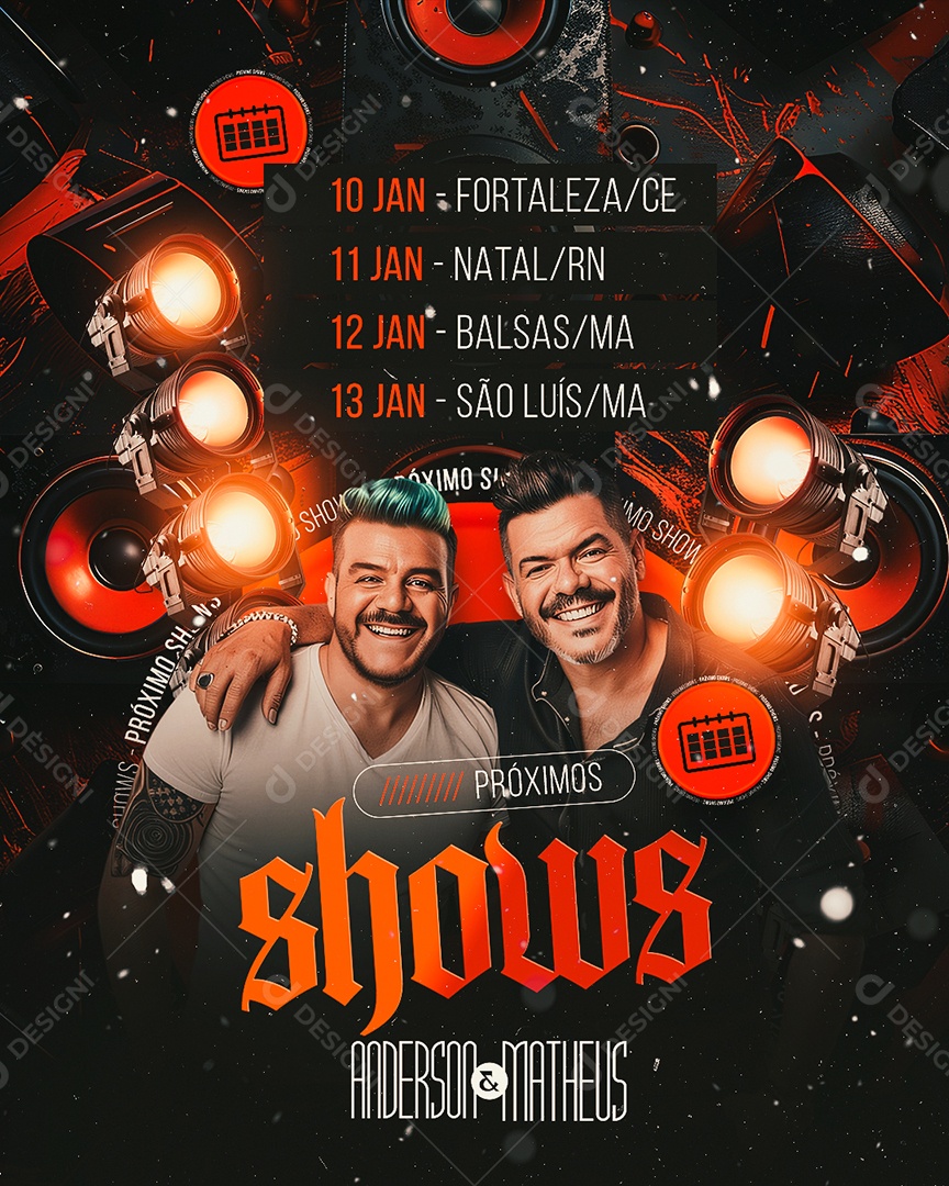 Flyer Próximos Shows Anderson e Matheus Social Media PSD Editável