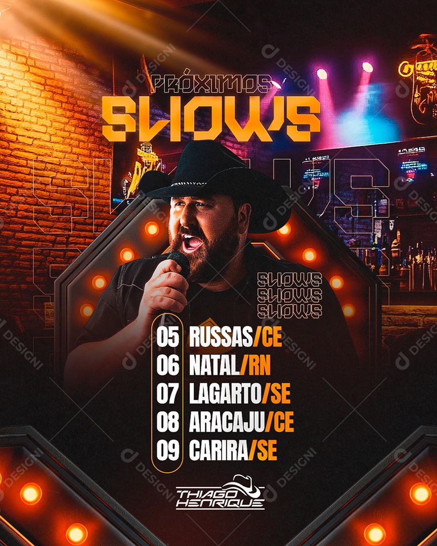 Flyer Próximos Shows Thiago Henrique Social Media PSD Editável
