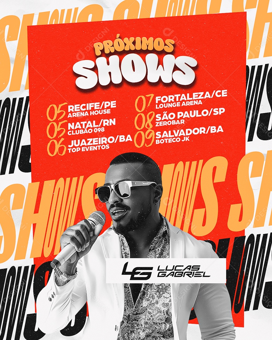 Flyer Próximos Shows Lucas Gabriel Social Media PSD Editável