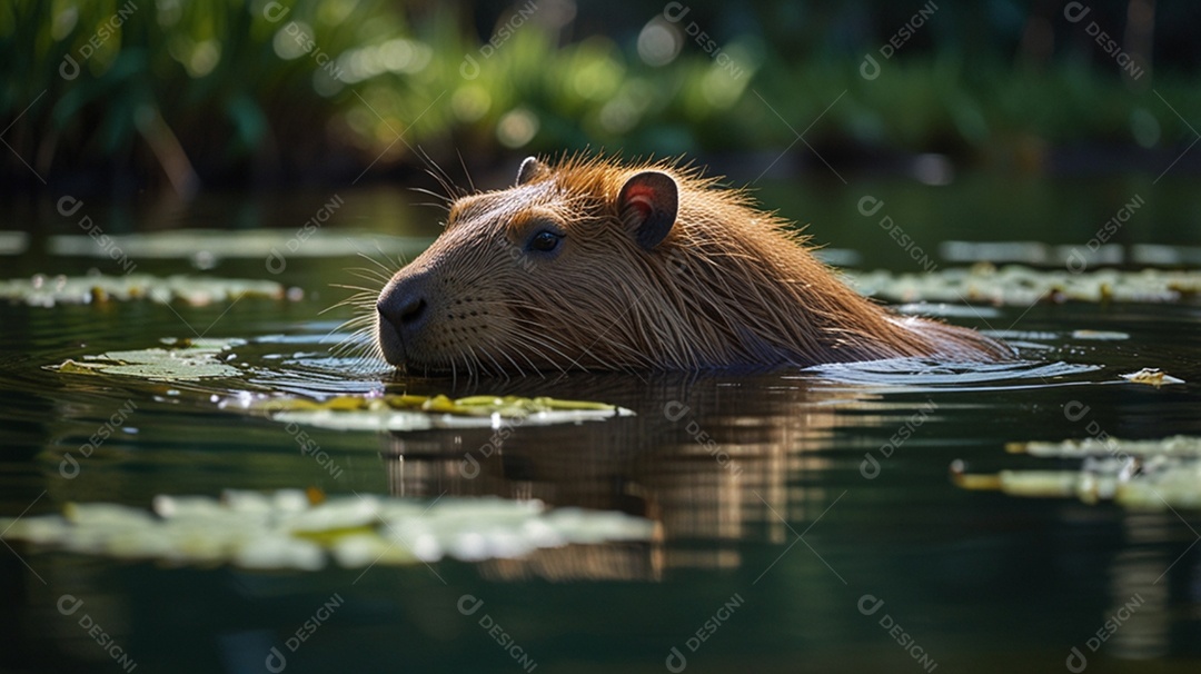 Capivara em um lago o maior roedor do Brasil