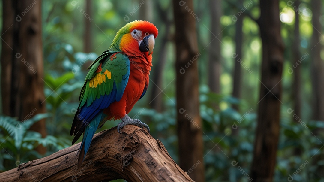 Linda visão de um loro na floresta