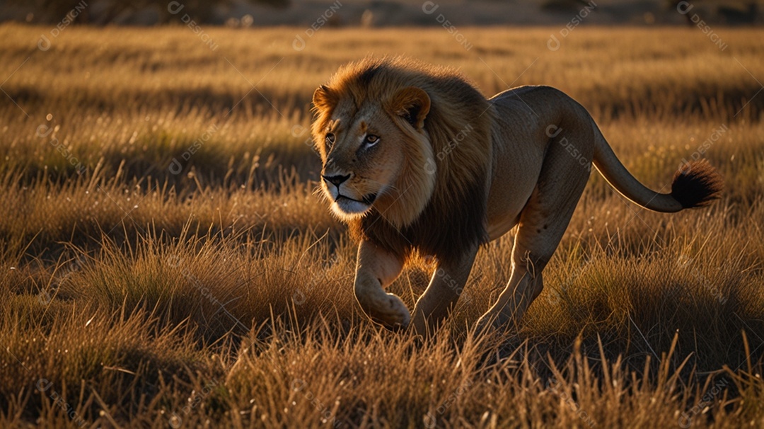 Imagem vibrante de um leão correndo
