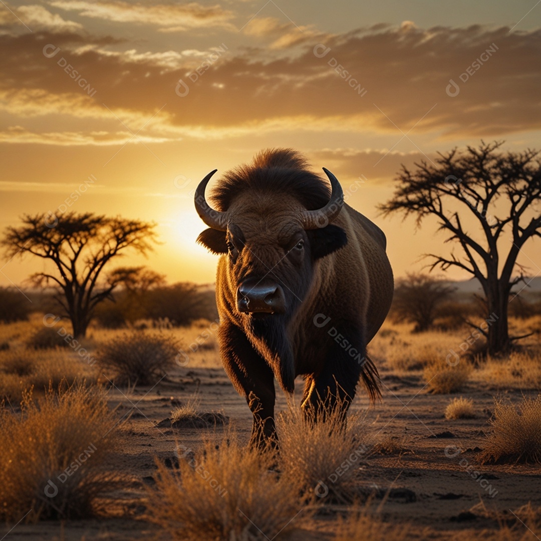 Búfalo no deserto da savana