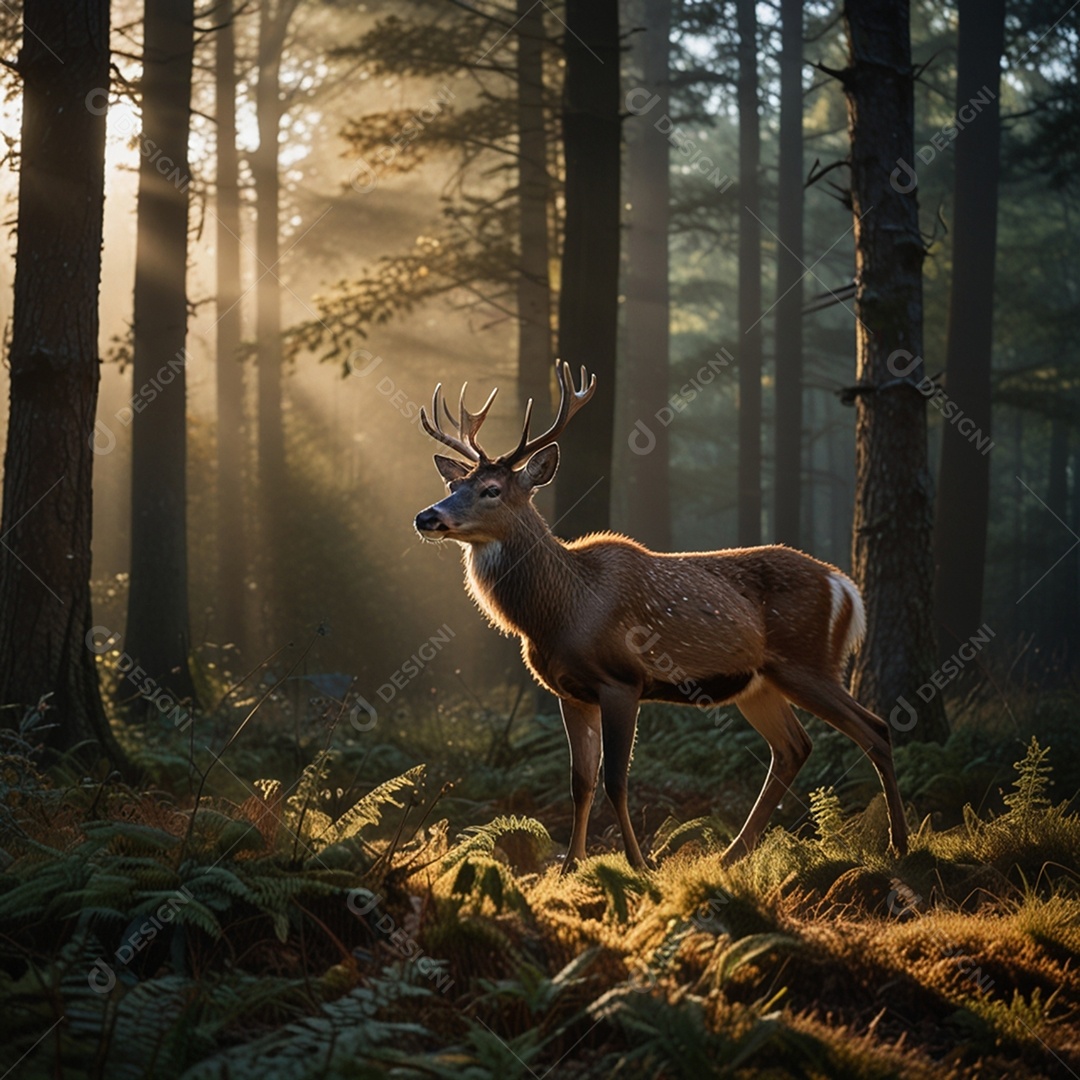 Veado em uma floresta linda na natureza