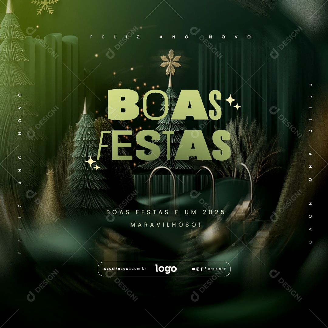 Boas Festas Feliz Natal e Feliz Ano Novo Social Media PSD Editável