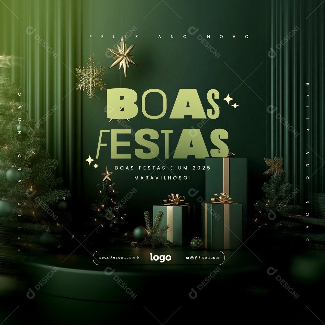 Boas Festas Feliz Natal e Feliz Ano Novo Social Media PSD Editável