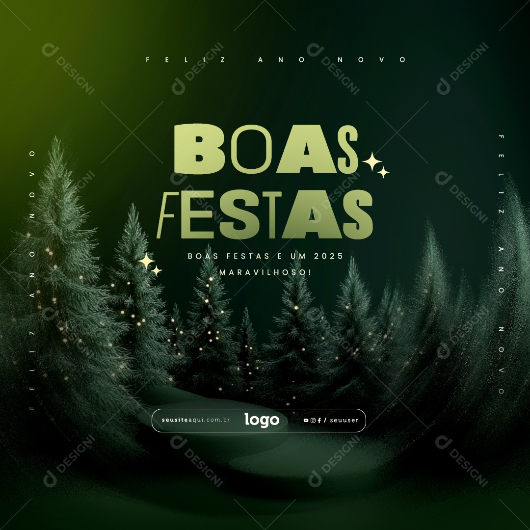 Boas Festas Feliz Natal e Feliz Ano Novo Social Media PSD Editável