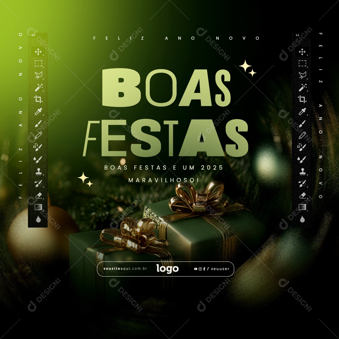 Boas Festas Feliz Natal e Feliz Ano Novo Social Media PSD Editável