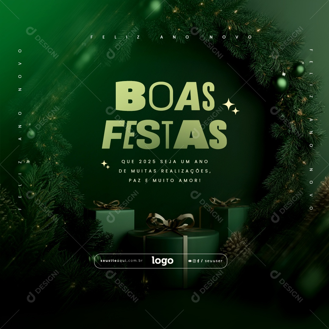 Boas Festas Feliz Natal e Feliz Ano Novo Social Media PSD Editável
