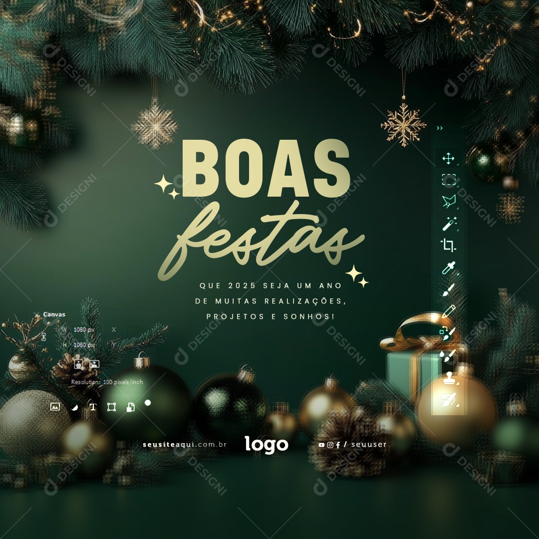 Boas Festas Feliz Natal e Feliz Ano Novo Social Media PSD Editável