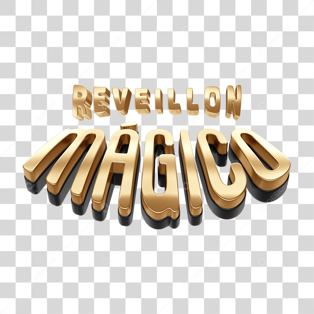Reveillon Mágico Selo 3D Dourado para Composição PNG Transparente