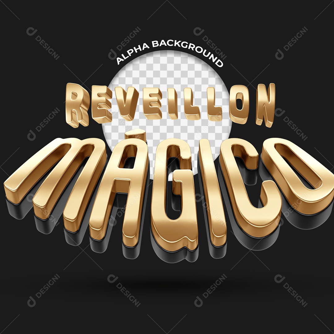 Reveillon Mágico Selo 3D Dourado para Composição PSD