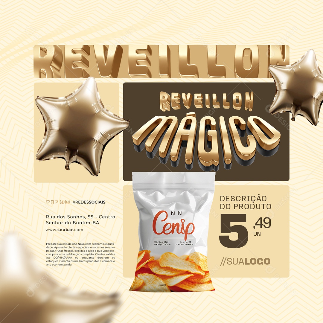 Reveillon Mágico Supermercado Batata Frita Social Media PSD Editável