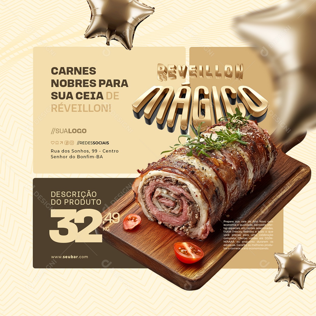 Reveillon Mágico Supermercado Carnes Nobres Social Media PSD Editável