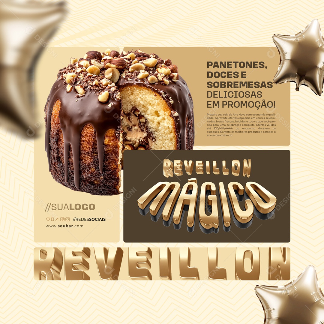 Reveillon Mágico Supermercado Panetones Doces e Sobremesas Social Media PSD Editável