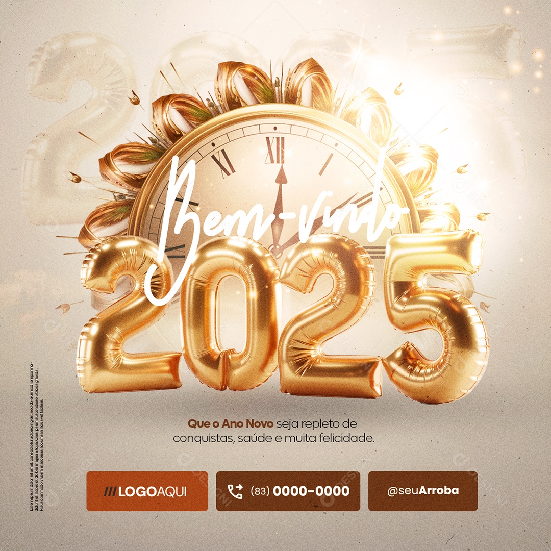 Boas Festas Bem Vindo 2025 Feliz Ano Novo 01 de Janeiro Social Media PSD Editável
