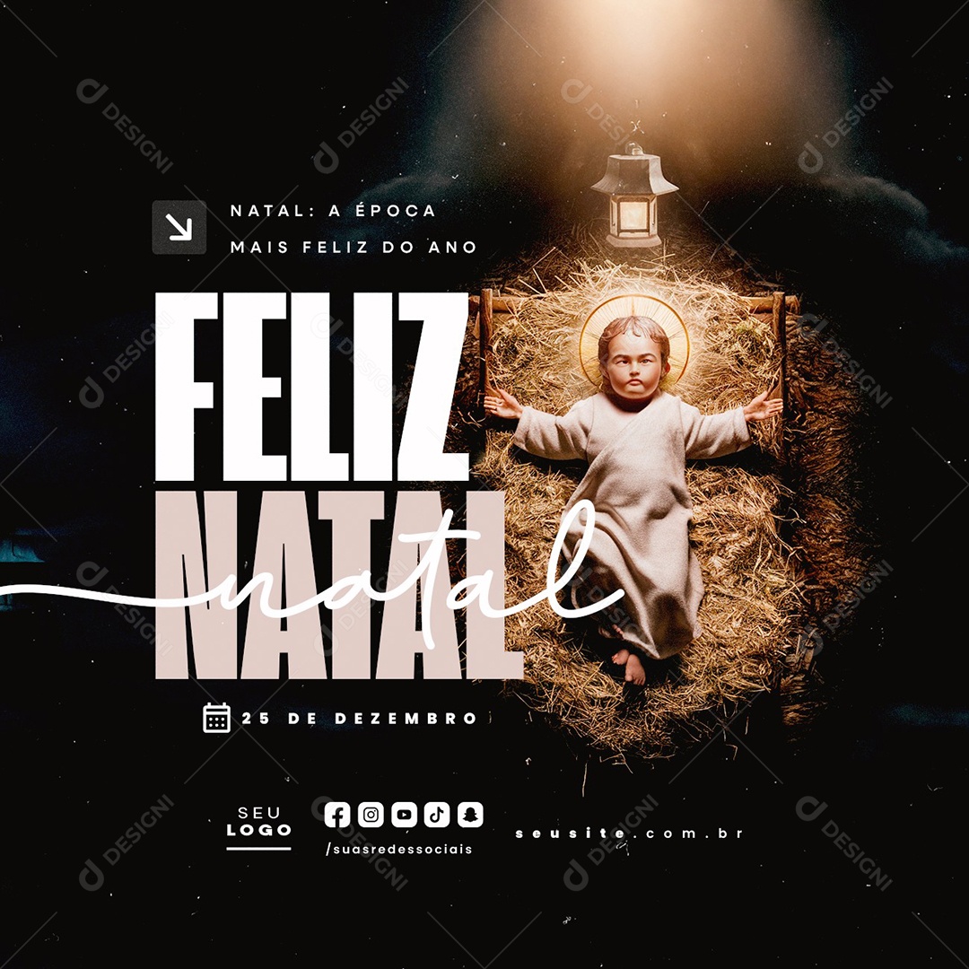 Feliz Natal Religioso 25 de Dezembro A Época Mais Feliz do Ano Social Media PSD Editável