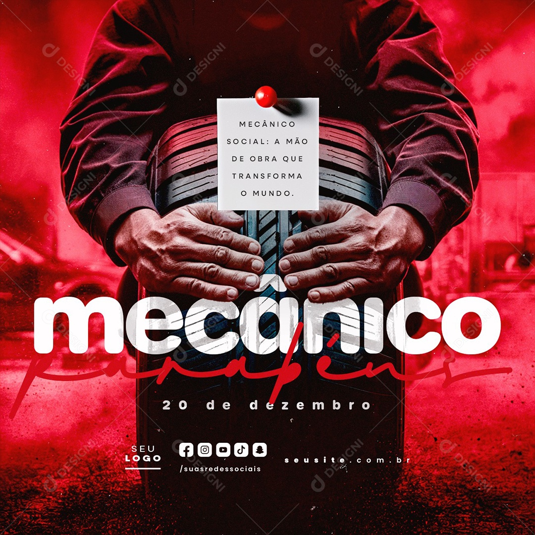 Dia do Mecânico 20 de Dezembro Parabéns Social Media PSD Editável