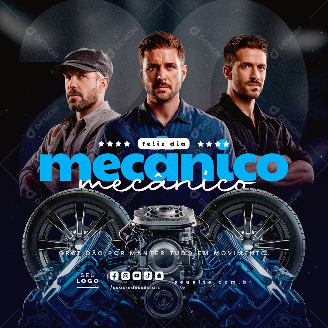 Feliz Dia do Mecânico 20 de Dezembro Social Media PSD Editável