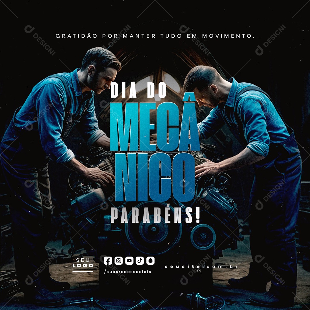 Dia do Mecânico 20 de Dezembro Parabéns Social Media PSD Editável