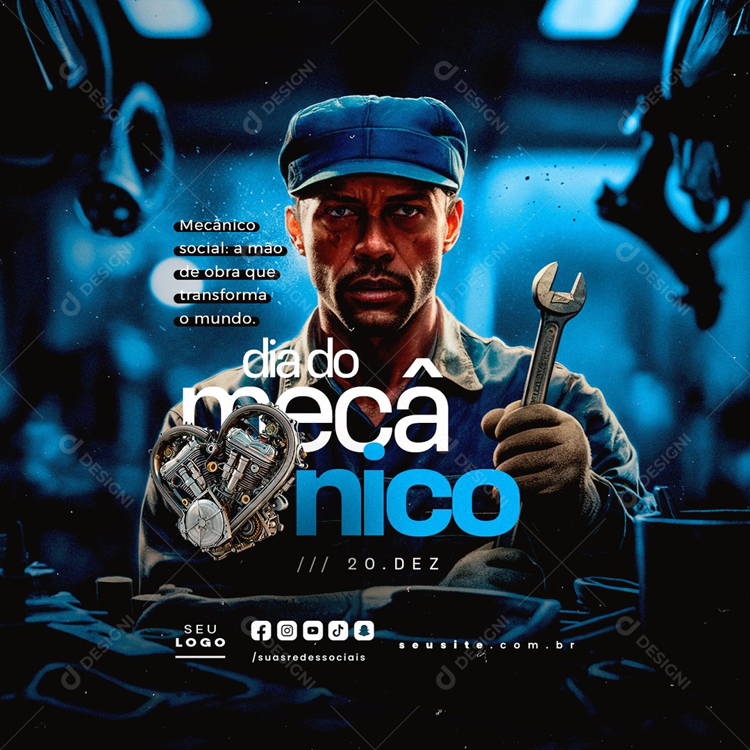 Dia do Mecânico 20 de Dezembro Social Media PSD Editável