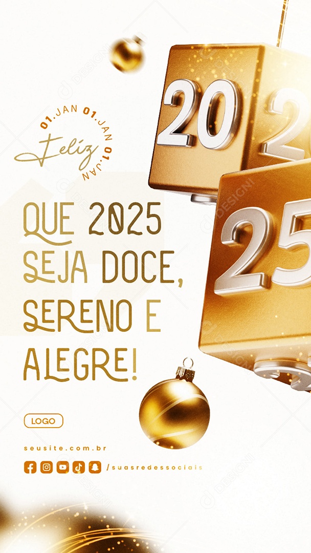 Story Feliz 2025 Ano Novo 01 de Janeiro Social Media PSD Editável