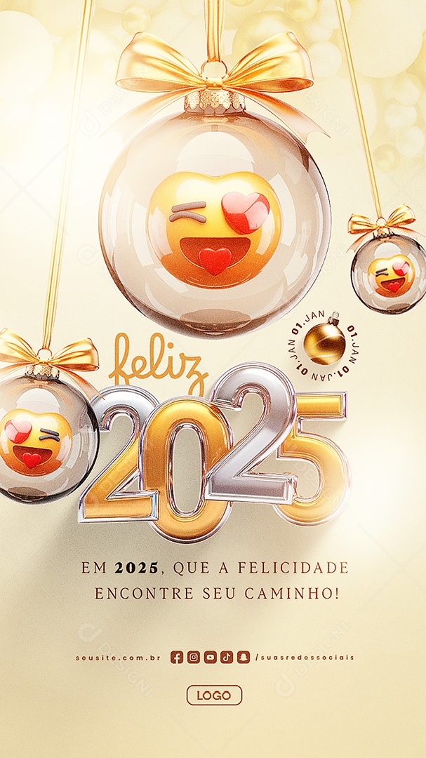 Story Feliz 2025 Ano Novo 01 de Janeiro Social Media PSD Editável