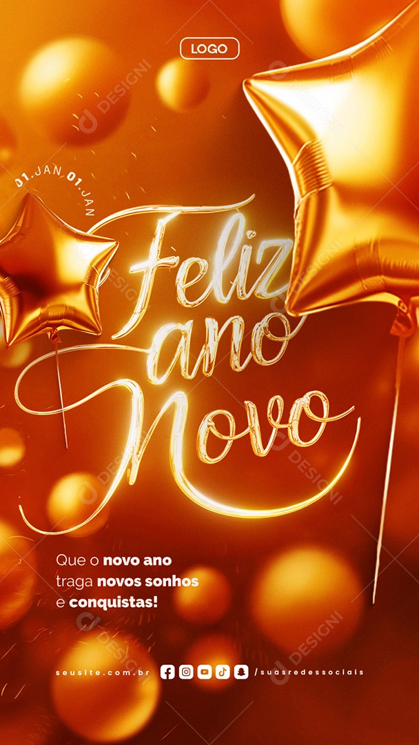 Story Feliz Ano Novo 01 de Janeiro Social Media PSD Editável