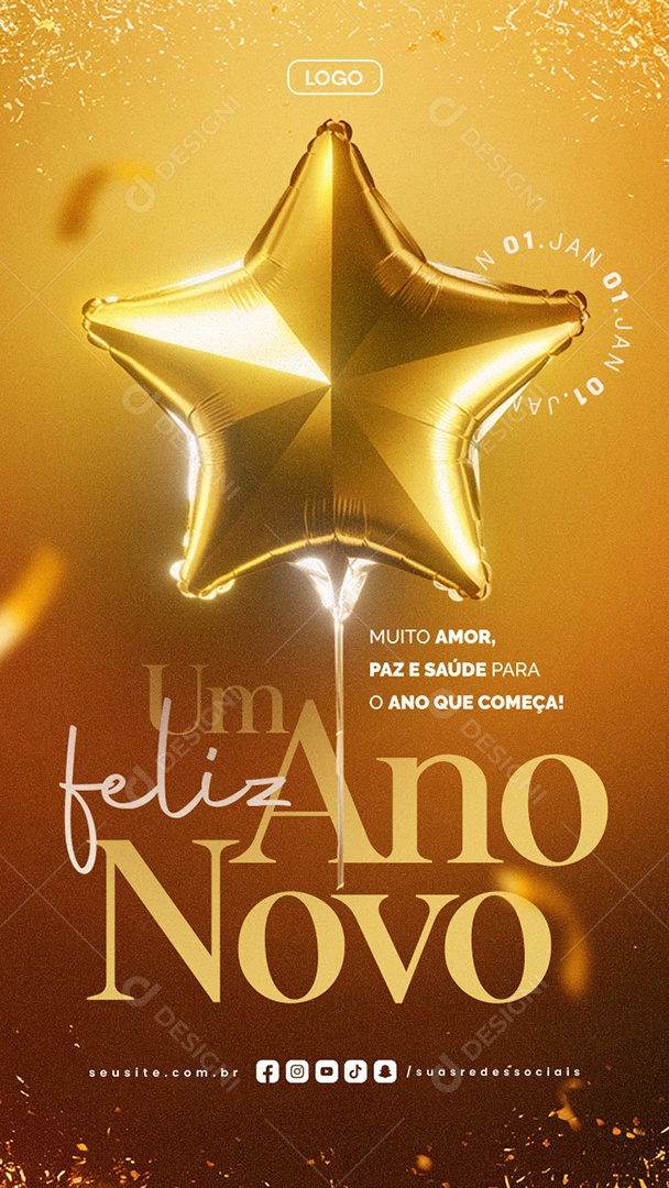 Story Um Feliz Ano Novo 01 de Janeiro Muito Amor Social Media PSD Editável