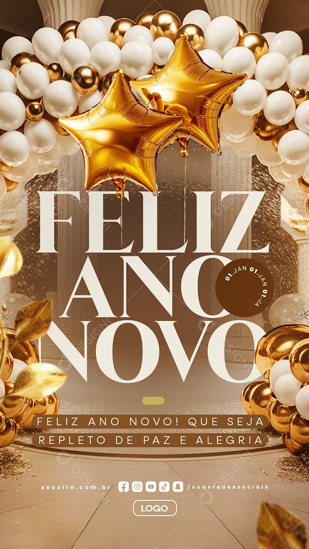 Story Feliz Ano Novo Paz e Alegria Social Media PSD Editável