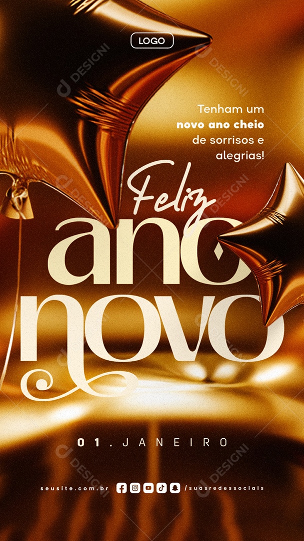 Story  Feliz Ano Novo 01 de Janeiro Social Media PSD Editável