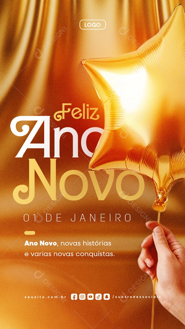 Story Feliz Ano Novo 01 de Janeiro Social Media PSD Editável