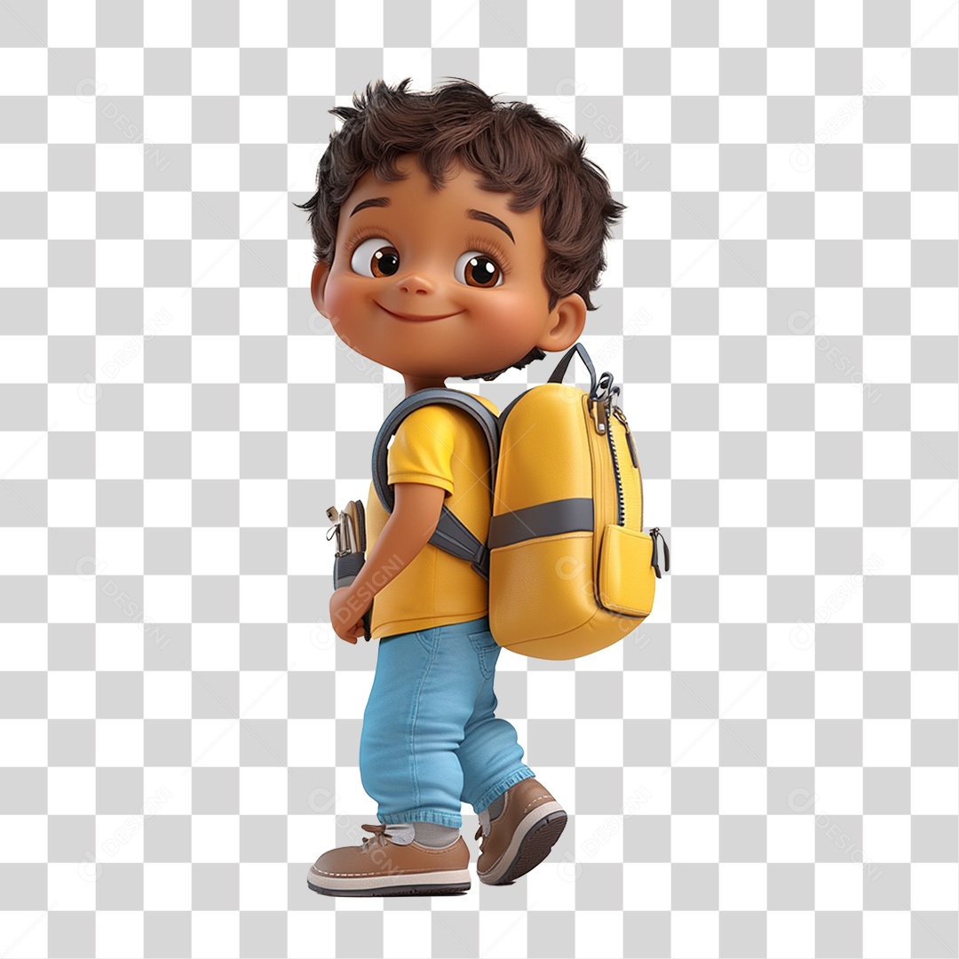 Estudante com Mochila nas Costas PNG Transparente