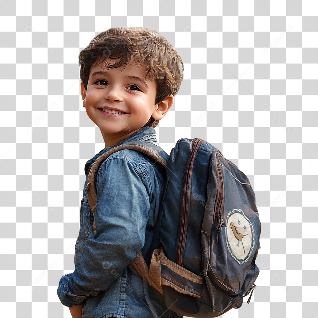 Estudante com Mochila nas Costas PNG Transparente