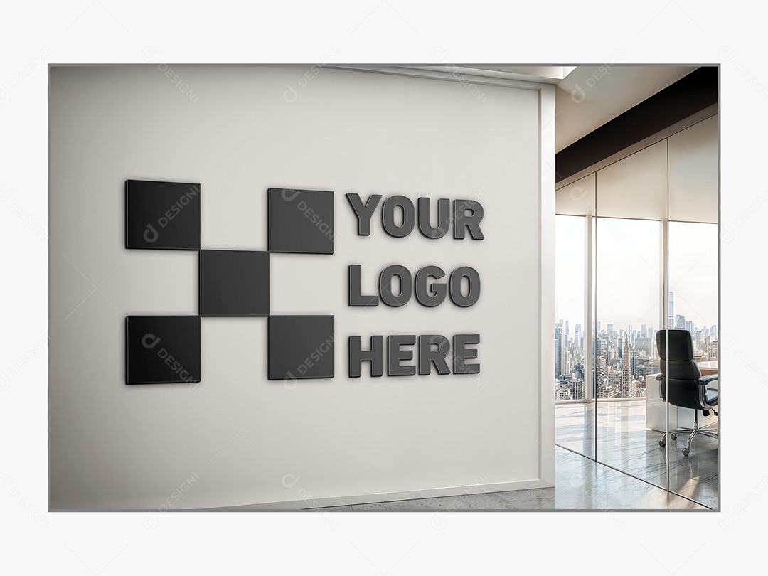 Logo na Parede do Escritório Mockup PSD Editável