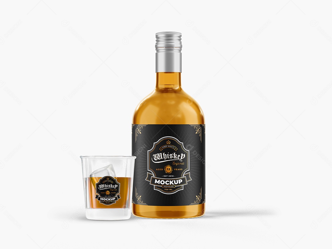 Garrafa de Whiskey Mockup PSD Editável