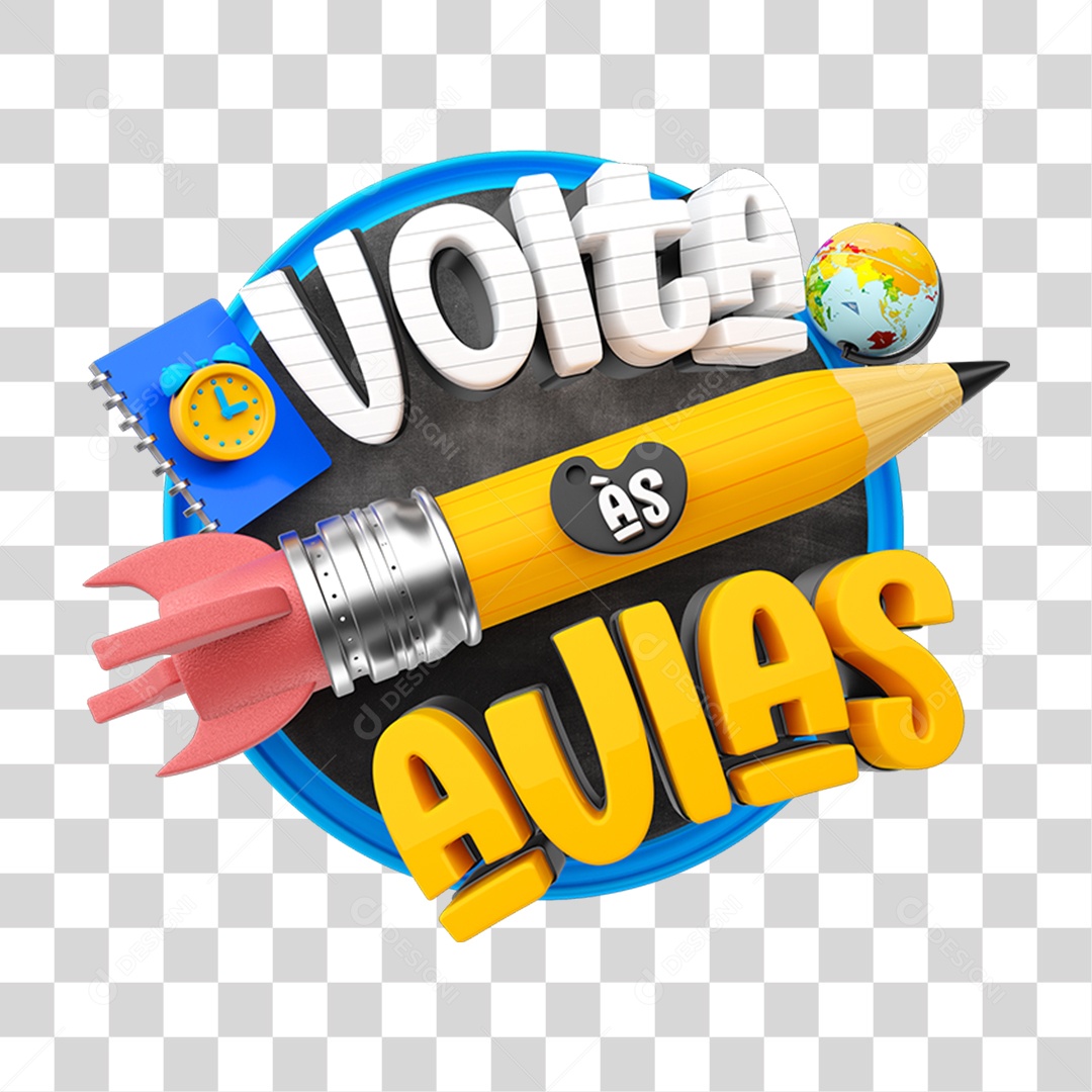 Selo 3D Volta ás Aulas PNG Transparente