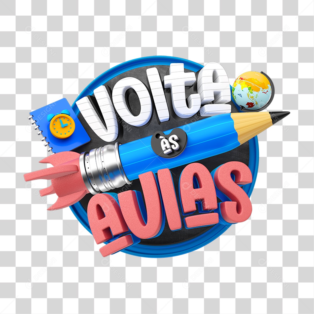 Selo 3D Volta ás Aulas PNG Transparente