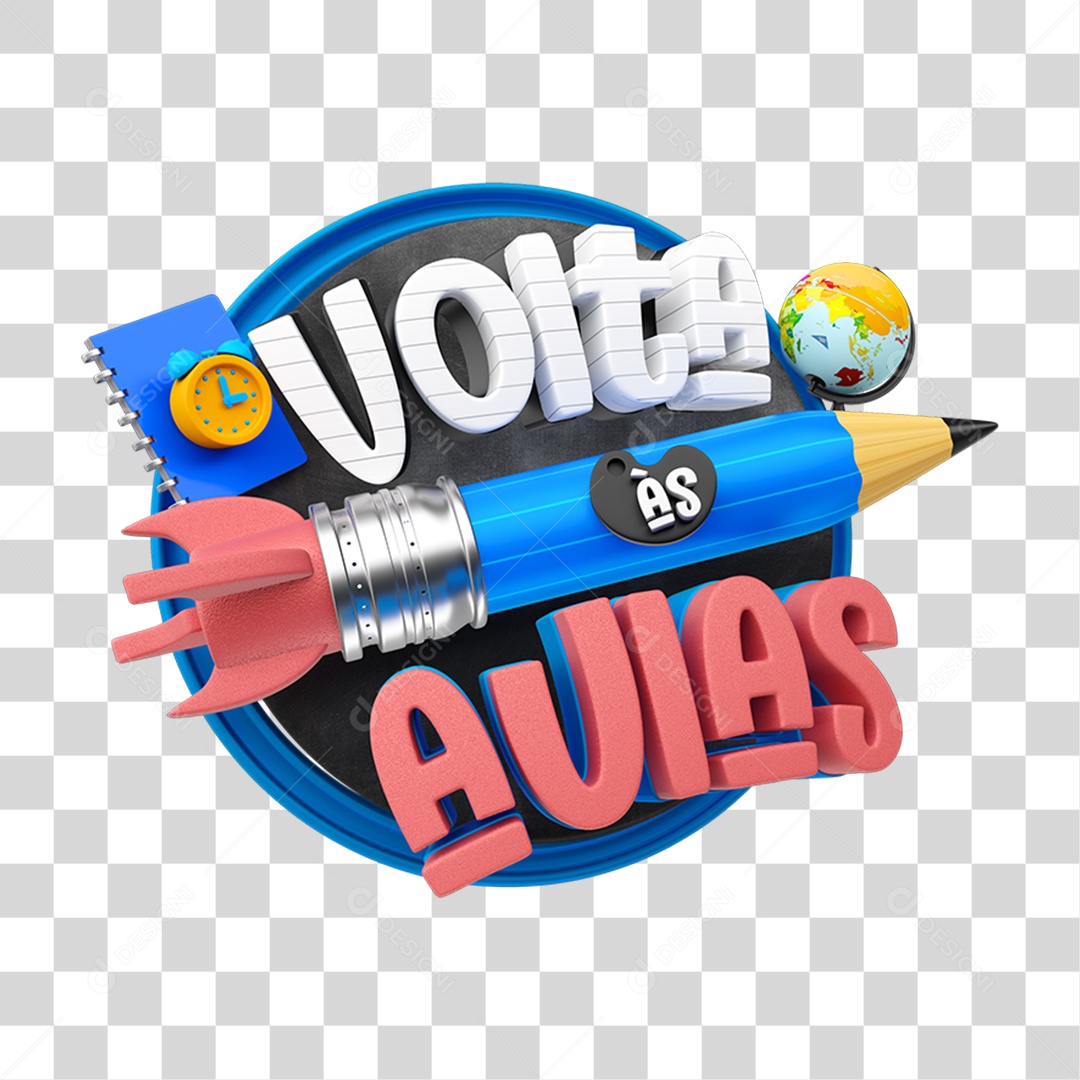 Selo 3D Volta ás Aulas PNG Transparente