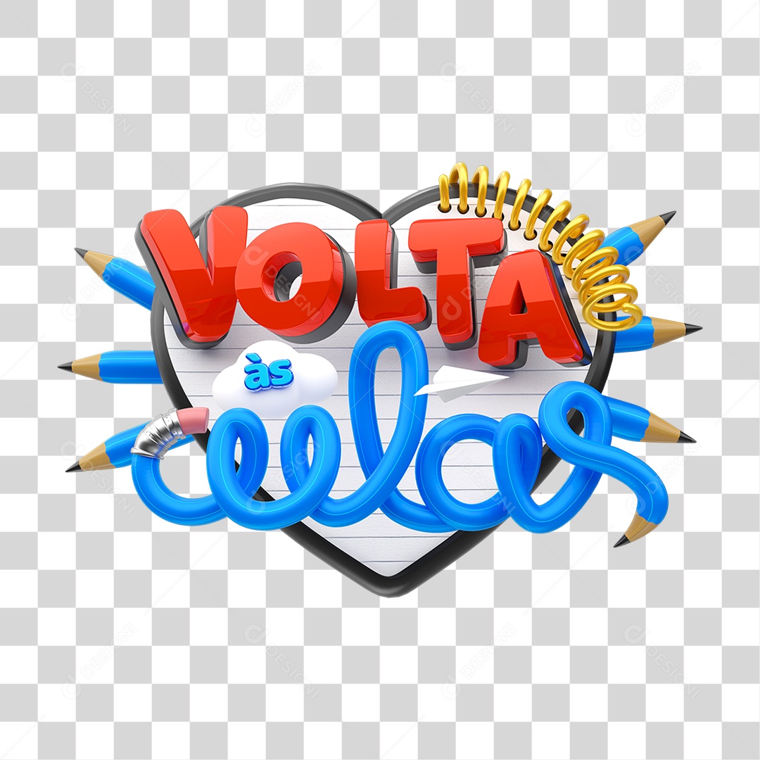 Selo 3D Volta ás Aulas PNG Transparente