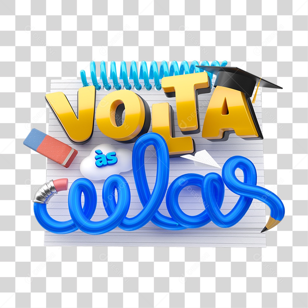 Selo 3D Volta ás Aulas PNG Transparente