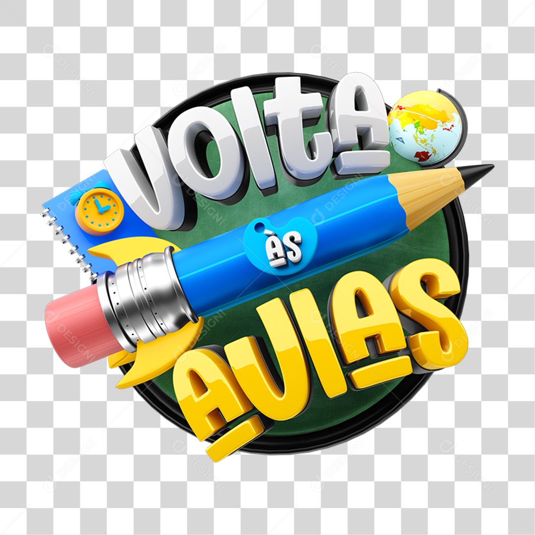 Selo 3D Volta ás Aulas PNG Transparente