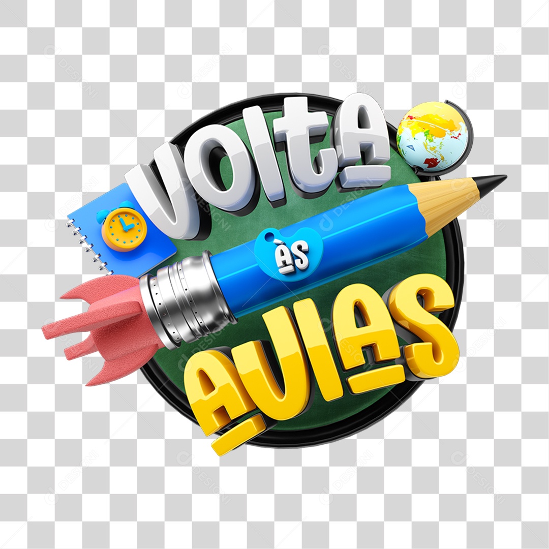 Selo 3D Volta ás Aulas PNG Transparente
