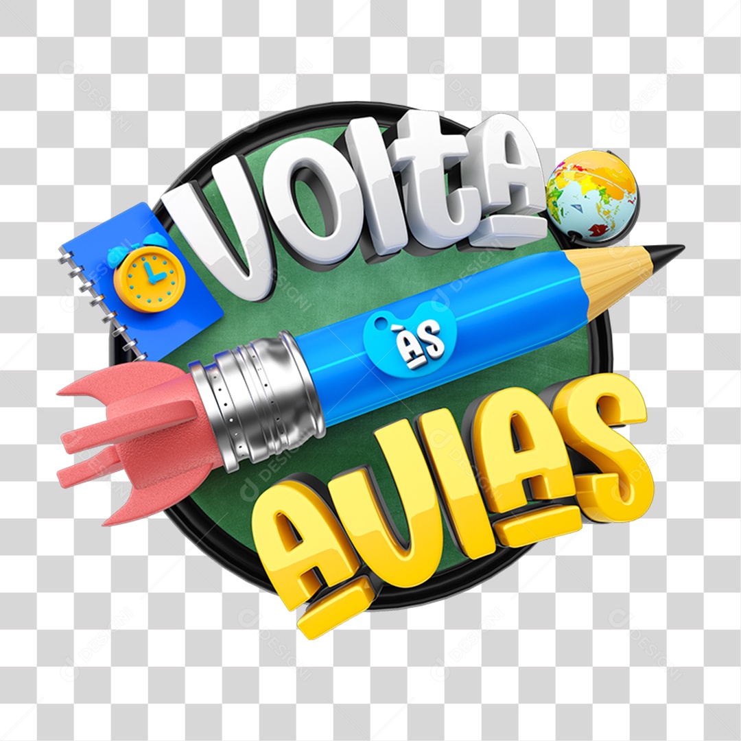 Selo 3D Volta ás Aulas PNG Transparente