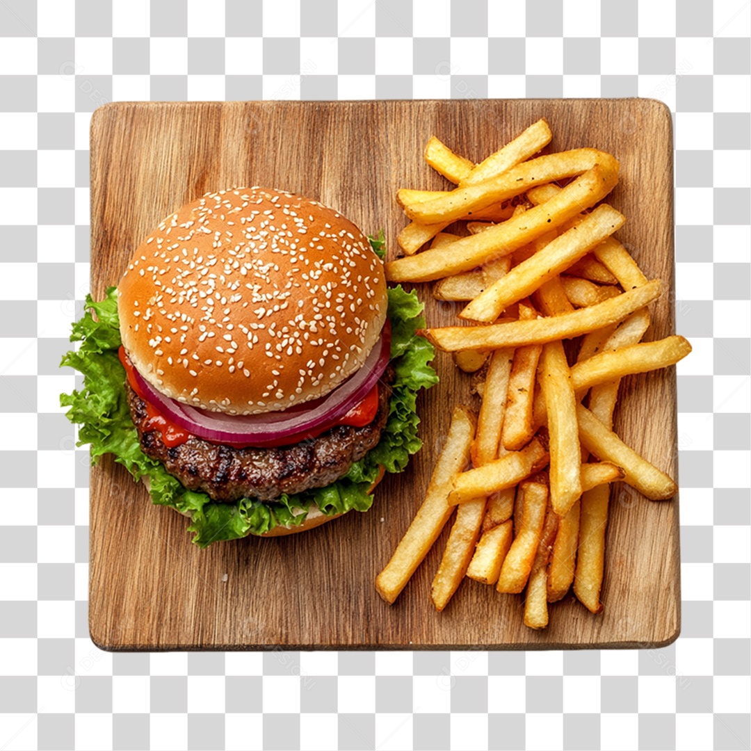 Lanches em Tábua de Madeira PNG Transparente
