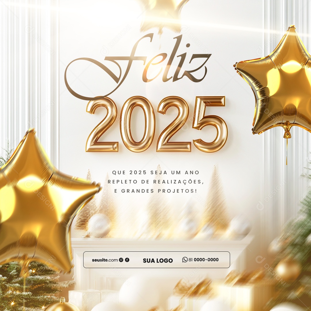 Feliz 2025 Ano Novo 01 de Janeiro Social Media PSD Editável