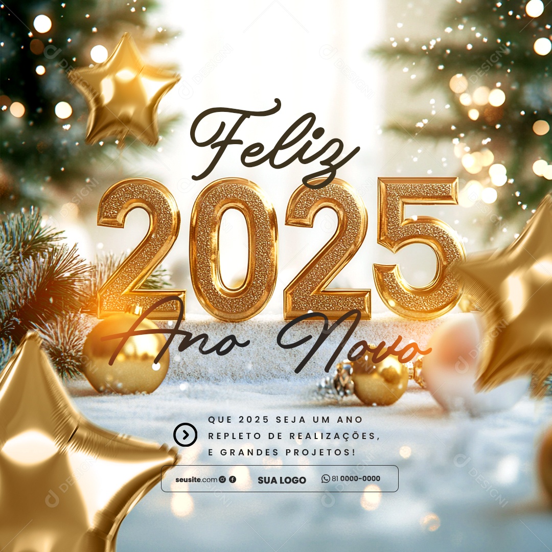 Feliz 2025 Ano Novo 01 de Janeiro Social Media PSD Editável